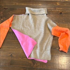 Colorblock Sweater with Orange and Pink Sleeves